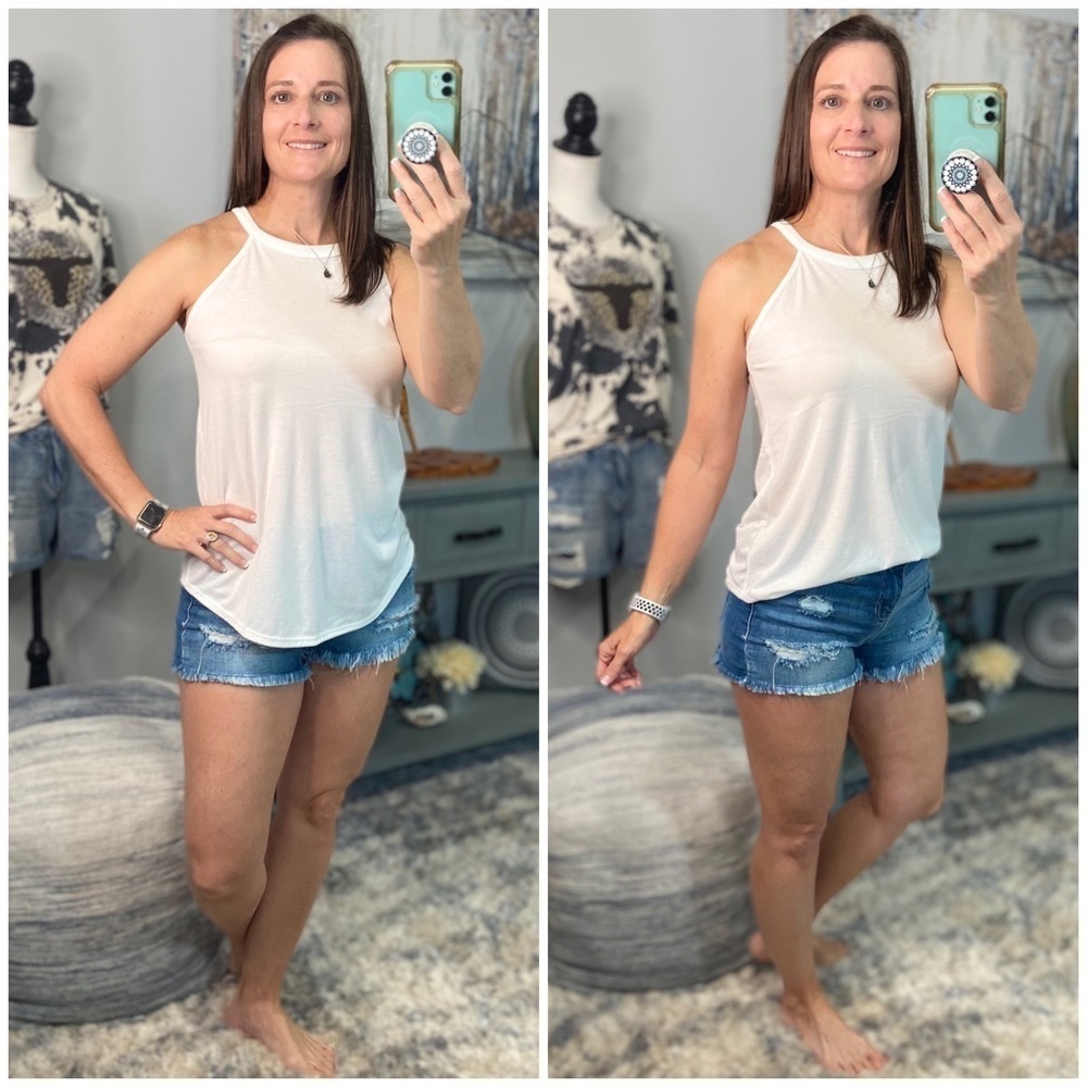 ❤️‍🔥Tri Rocker Tank Floaty Top White 1722